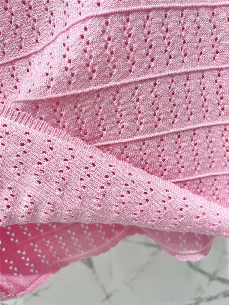 Ch**el logo hollow knitted t-shirt in pink
