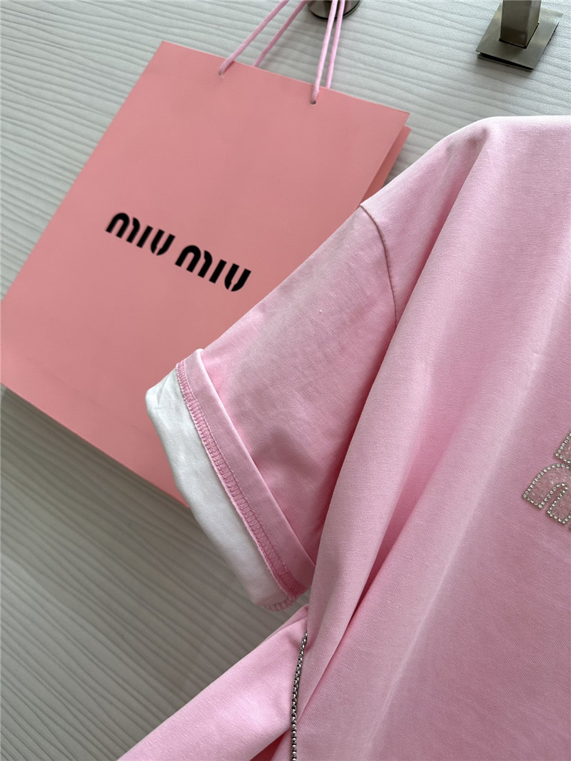 M1um1u custom beaded contrast color t-shirt replica clothing