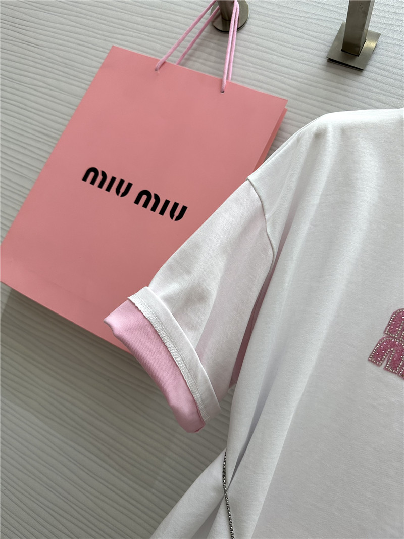 M1um1u custom beaded contrast color t-shirt replica clothing