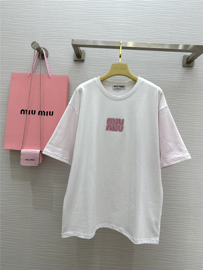 M1um1u custom beaded contrast color t-shirt replica clothing