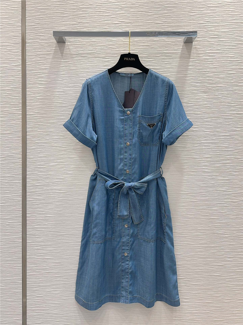 Pra*a mid-century style denim dress replica clothing sites