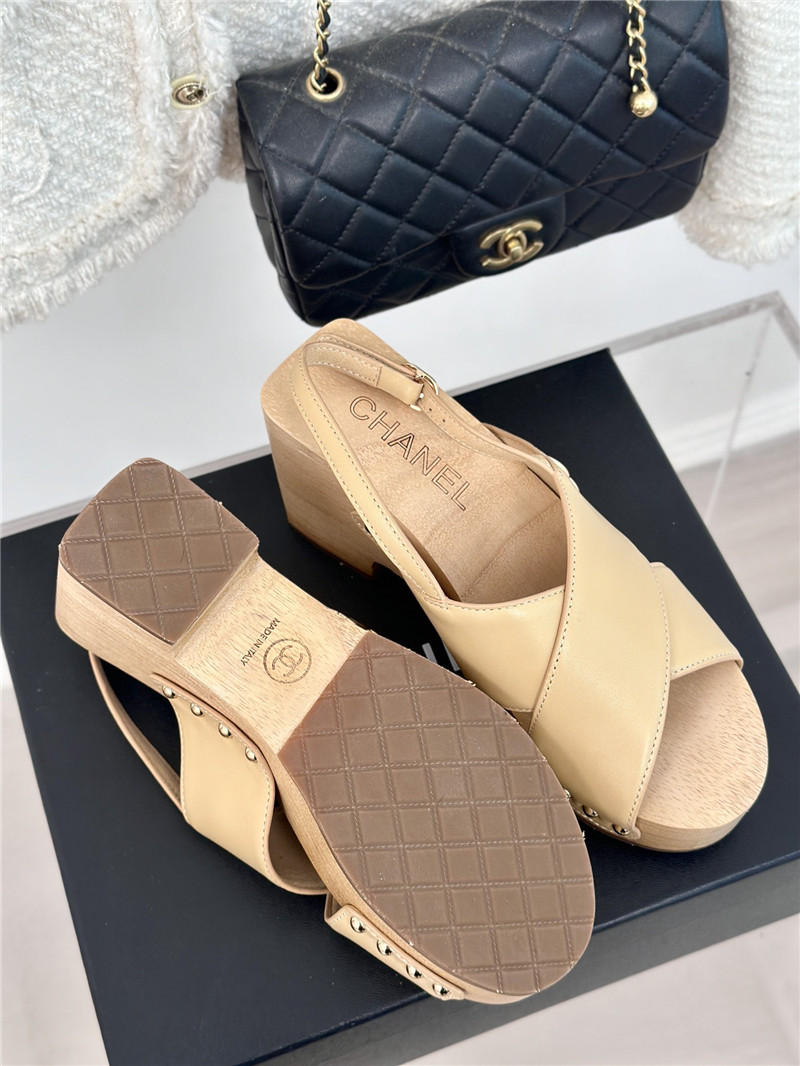 Ch**el calfskin studded slingback clog sandals beige