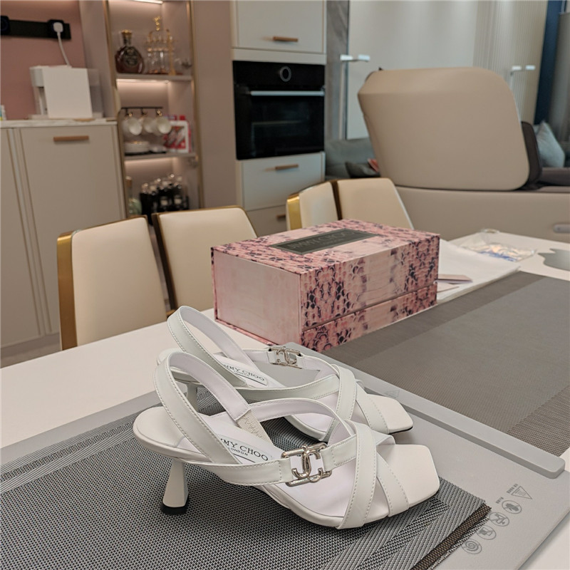 J1m*y Ch00 jess 95 white leather sandals
