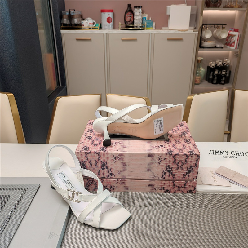 J1m*y Ch00 jess 95 white leather sandals
