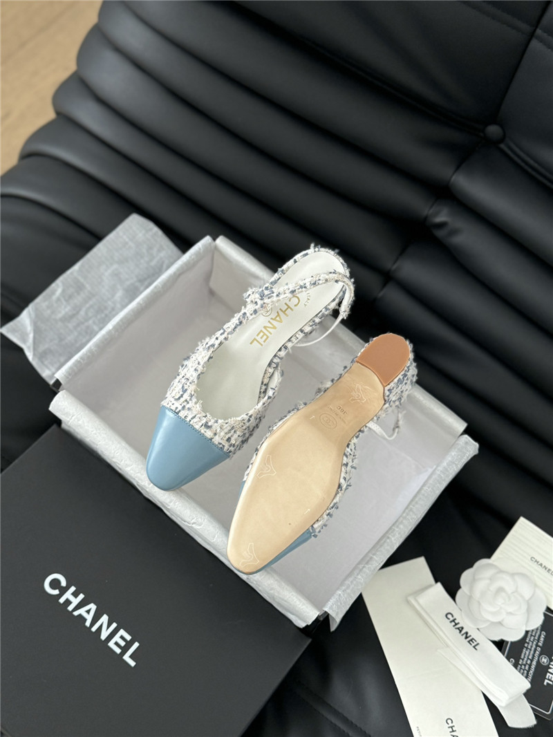 Ch**el tweed lambskin cap toe slingback pumps