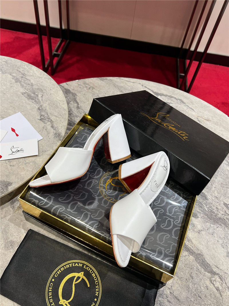 Chr1st1an louboutin white square heel patent leather mules
