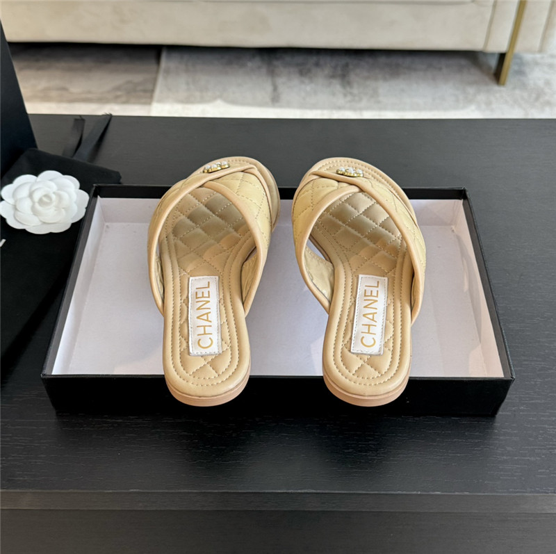 Ch**el tweed beige flats flip flop