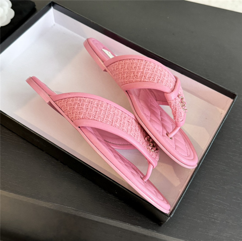 Ch**el tweed pink flats flip flop