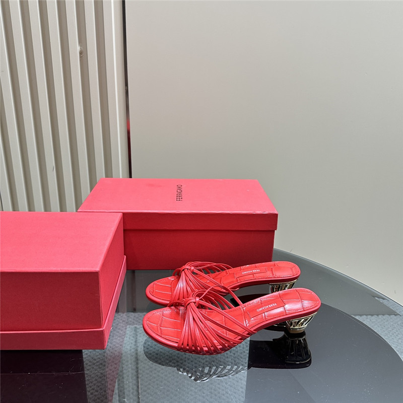 Ferragamo Multi-Strap 40mm Leather Mules Red