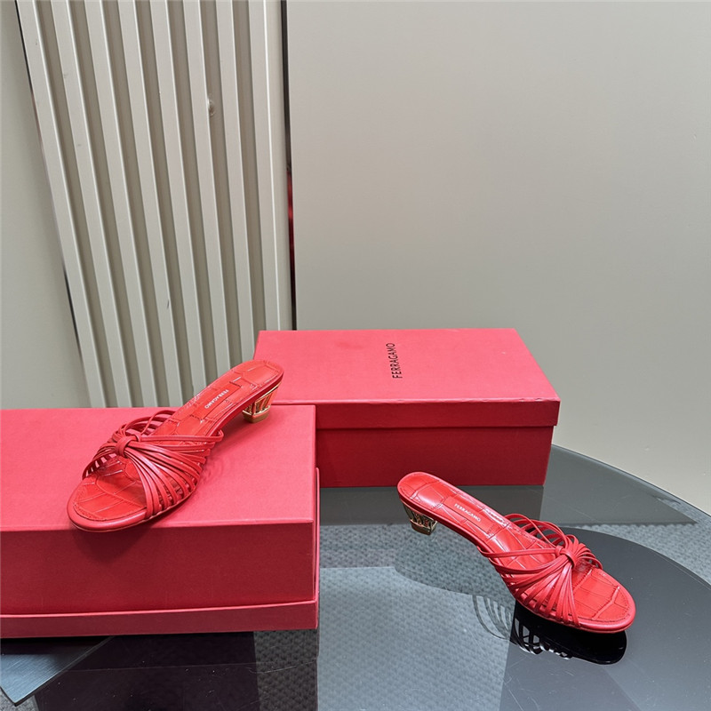 Ferragamo Multi-Strap 40mm Leather Mules Red