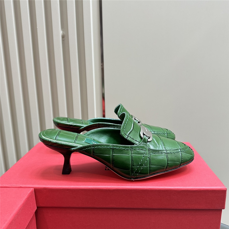 Ferragamo 55mm Green Crocodile-Effect Leather Mules