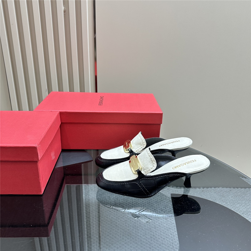 Ferragamo 55mm Crocodile-Effect Leather Mules in White