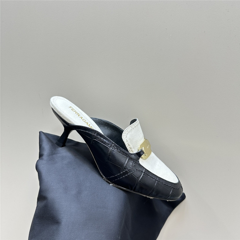 Ferragamo 55mm Crocodile-Effect Leather Mules in White