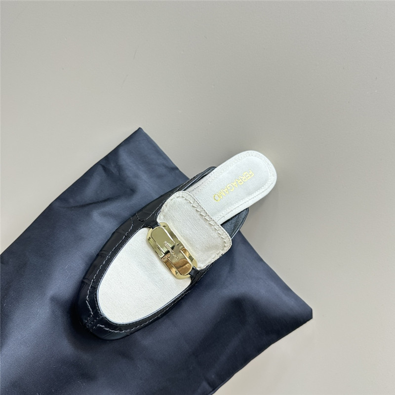 Ferragamo 55mm Crocodile-Effect Leather Mules in White