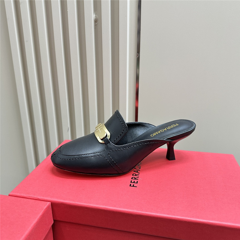 Ferragamo 55mm Crocodile-Effect Leather Mules