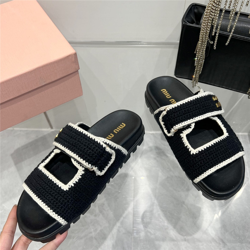 Miu Miu Crochet Knit Slides Black