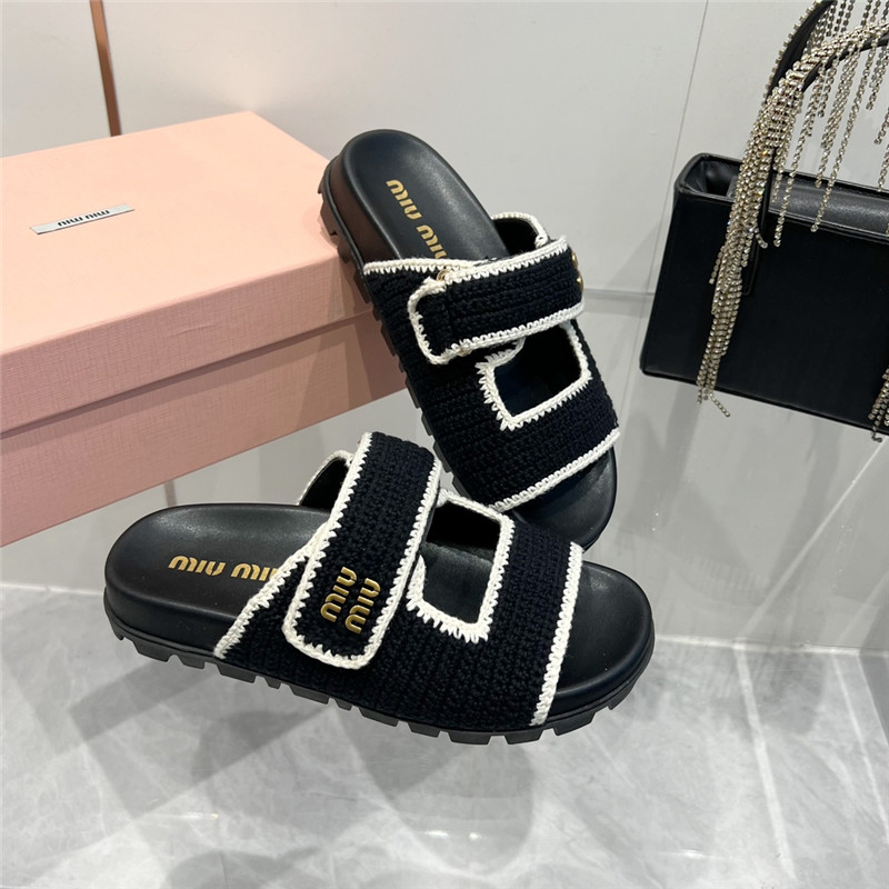 Miu Miu Crochet Knit Slides Black