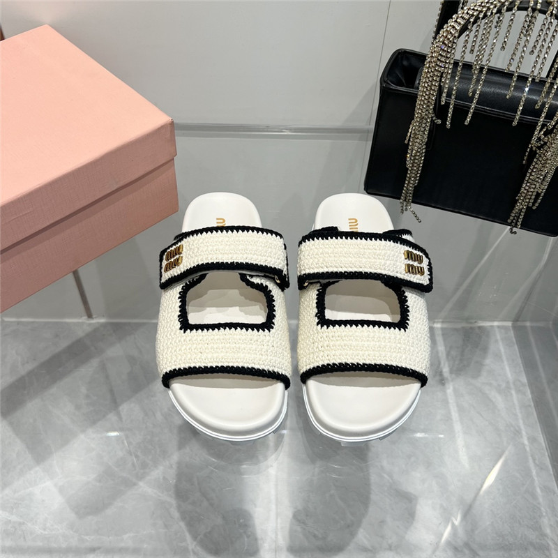 Miu Miu Crochet Knit Slides White