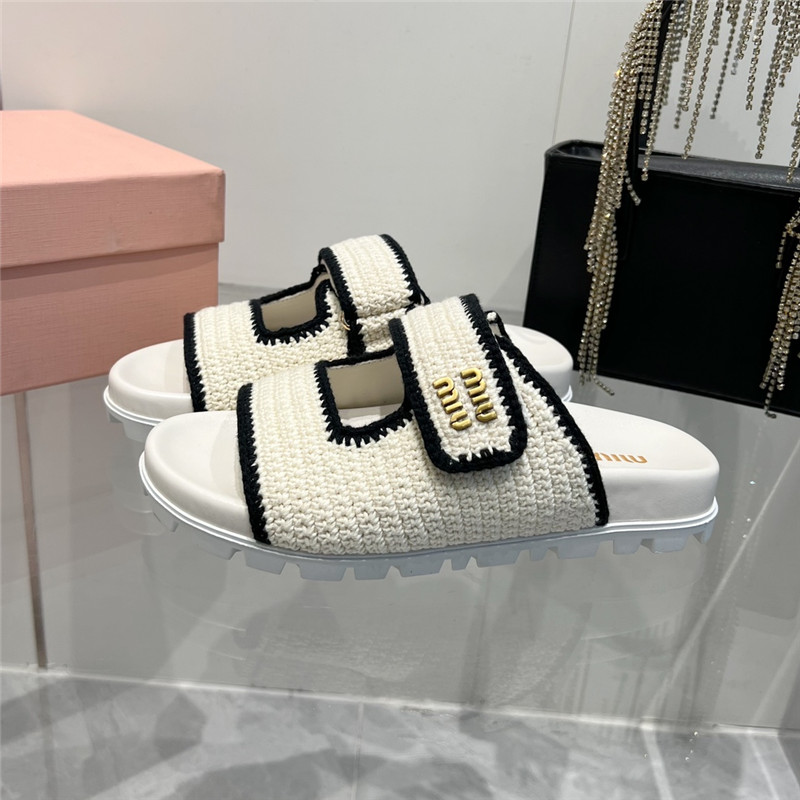 Miu Miu Crochet Knit Slides White
