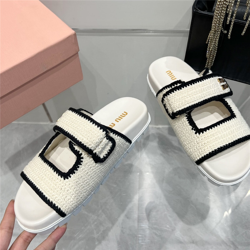 Miu Miu Crochet Knit Slides White
