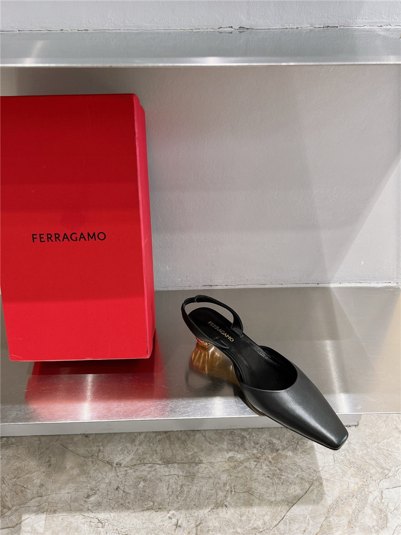 Ferragamo 40mm Black Cage-Heel Slingback Pumps