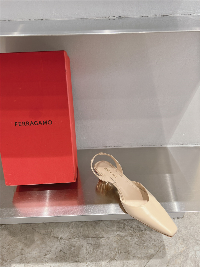 Ferragamo 40mm Cage-Heel Slingback Pumps Beige
