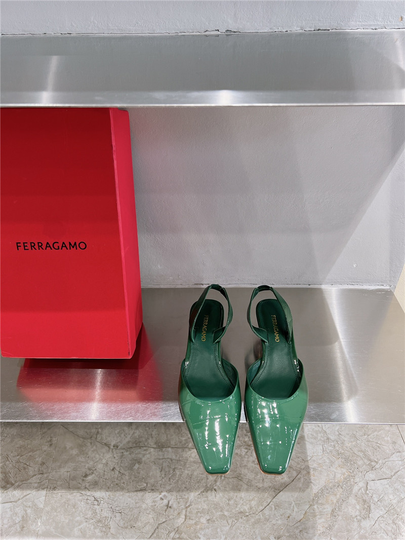 Ferragamo 40mm Cage-Heel Slingback Pumps Green
