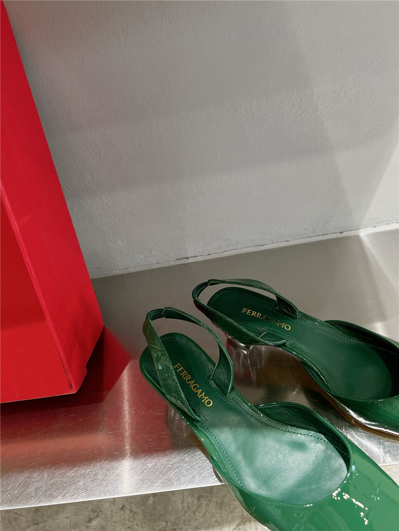 Ferragamo 40mm Cage-Heel Slingback Pumps Green