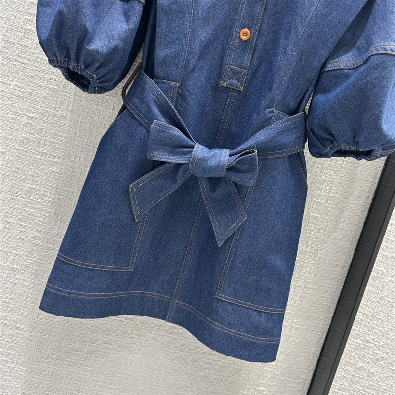 zimm blue belted waist denim dress replicas clothes