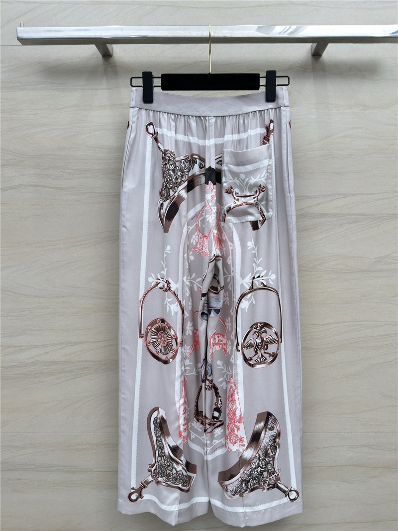 H**me5 chain saddle print silk trousers replica clothes