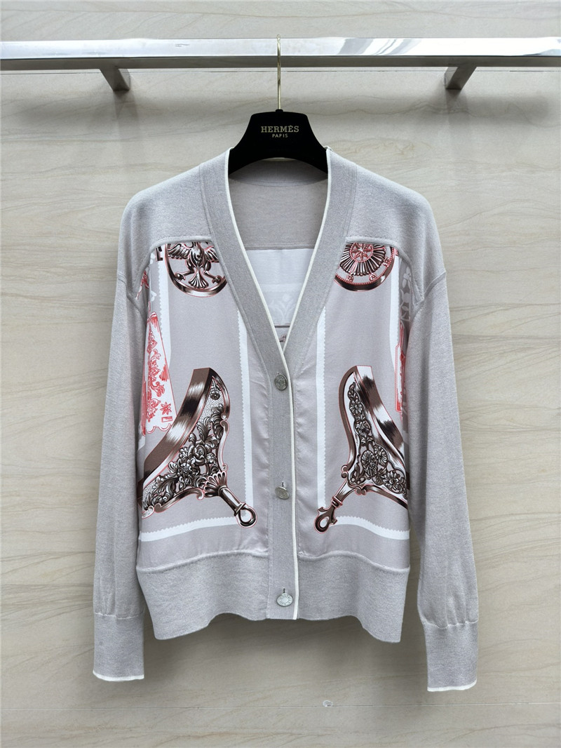 H**me5 grey patchwork silk cashmere cardigan