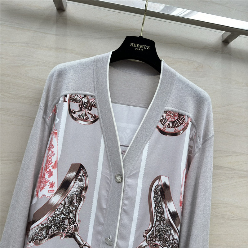H**me5 grey patchwork silk cashmere cardigan