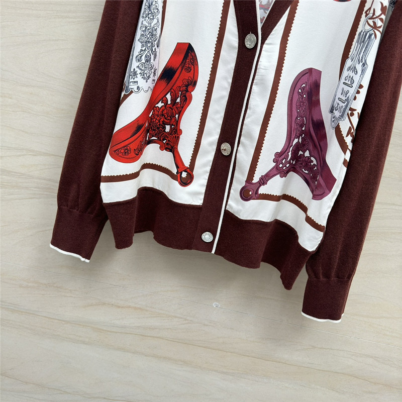 H**me5 red patchwork silk cashmere cardigan