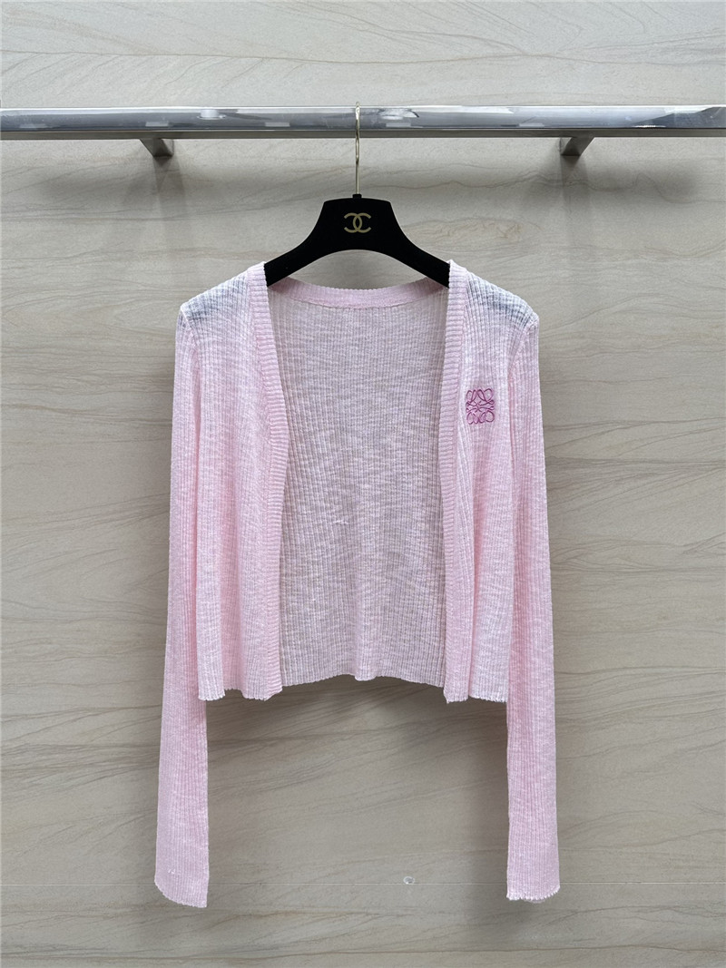 L0ew* pink logo linen yarn cardigan