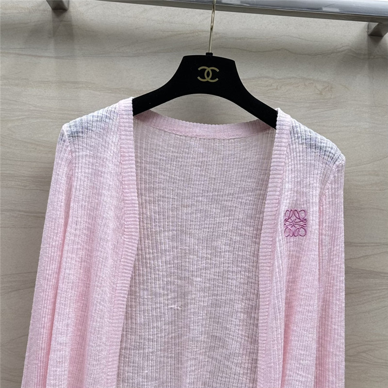 L0ew* pink logo linen yarn cardigan