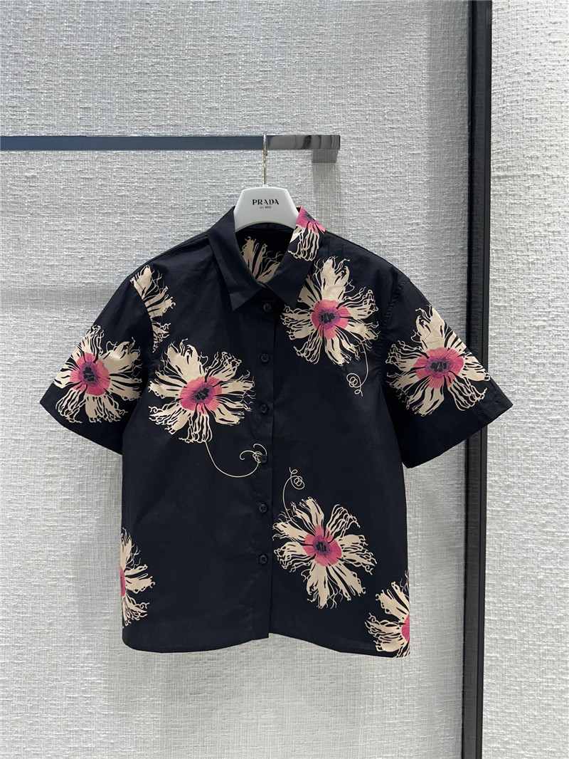 Pra*a black floral print short sleeve shirt replica d&g clothing