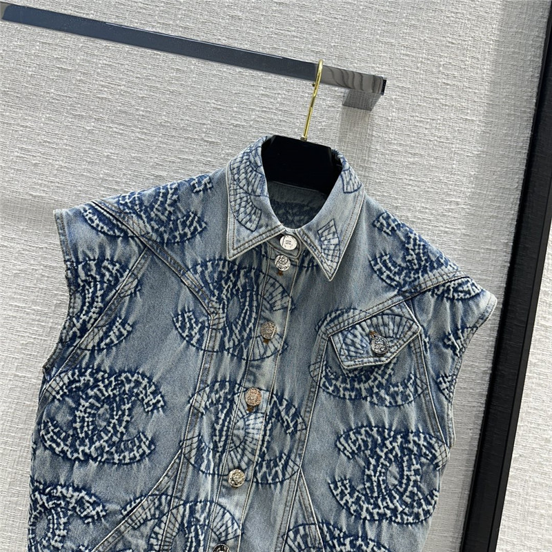 Ch**el tie-dye washed denim vest jacket replica clothing