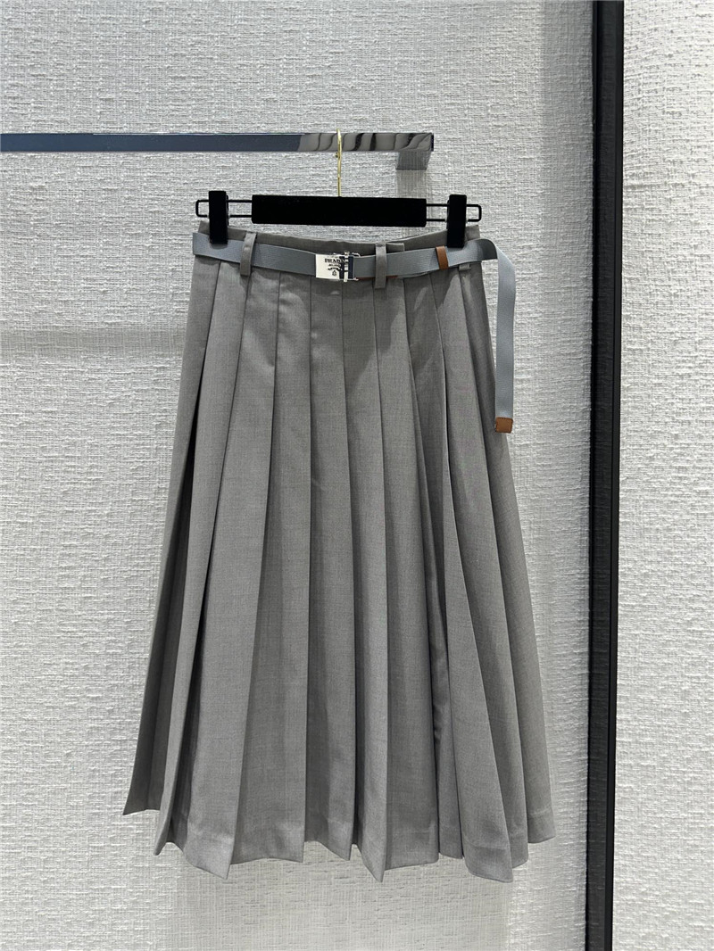 Pra*a preppy gray pleated long skirt replica clothes
