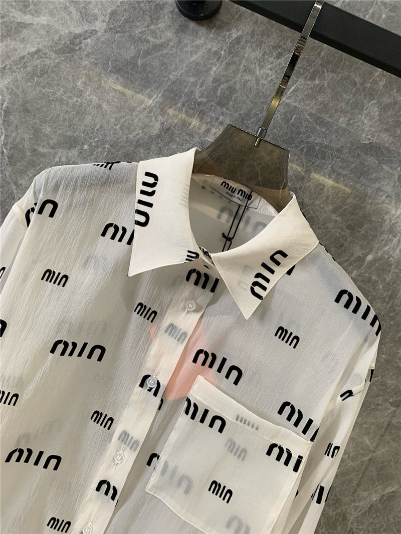 M1um1u flocked printed long-sleeved shirt replica clothes