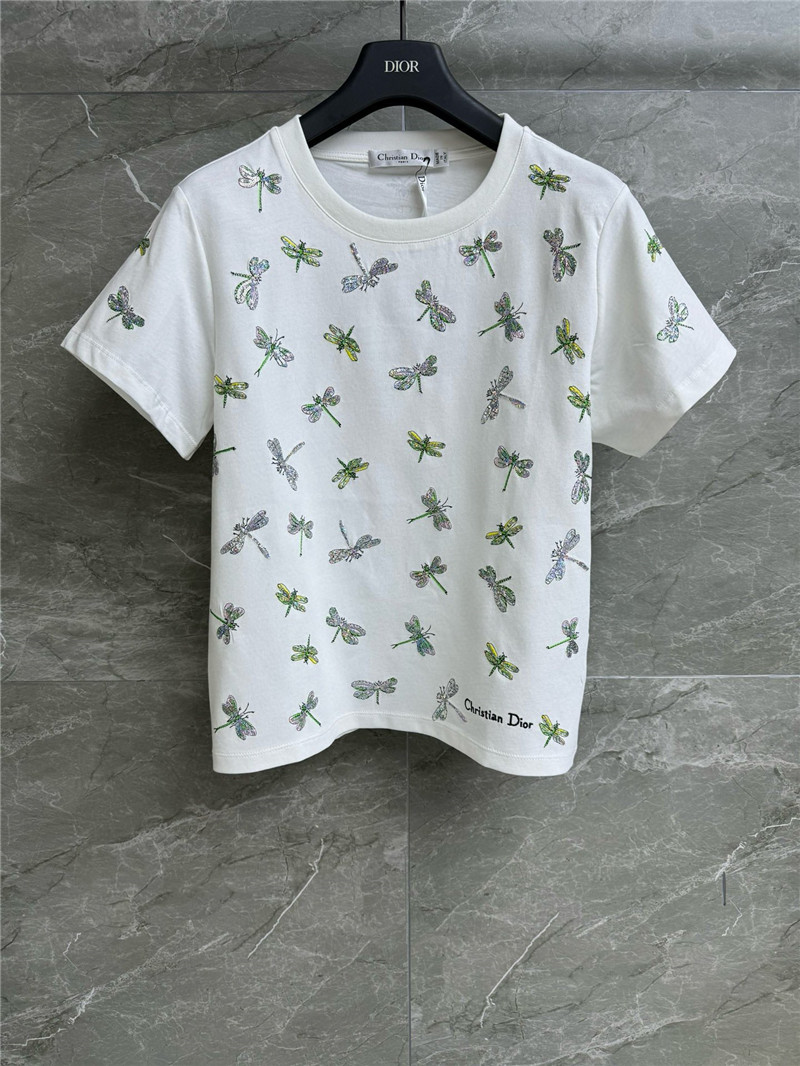 D10r sequined dragonfly embroidered t-shirt replica clothes