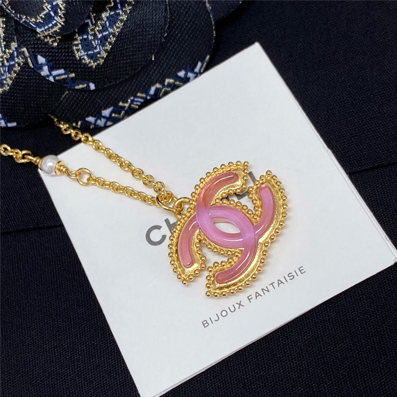 Ch**el pink glass double c necklace