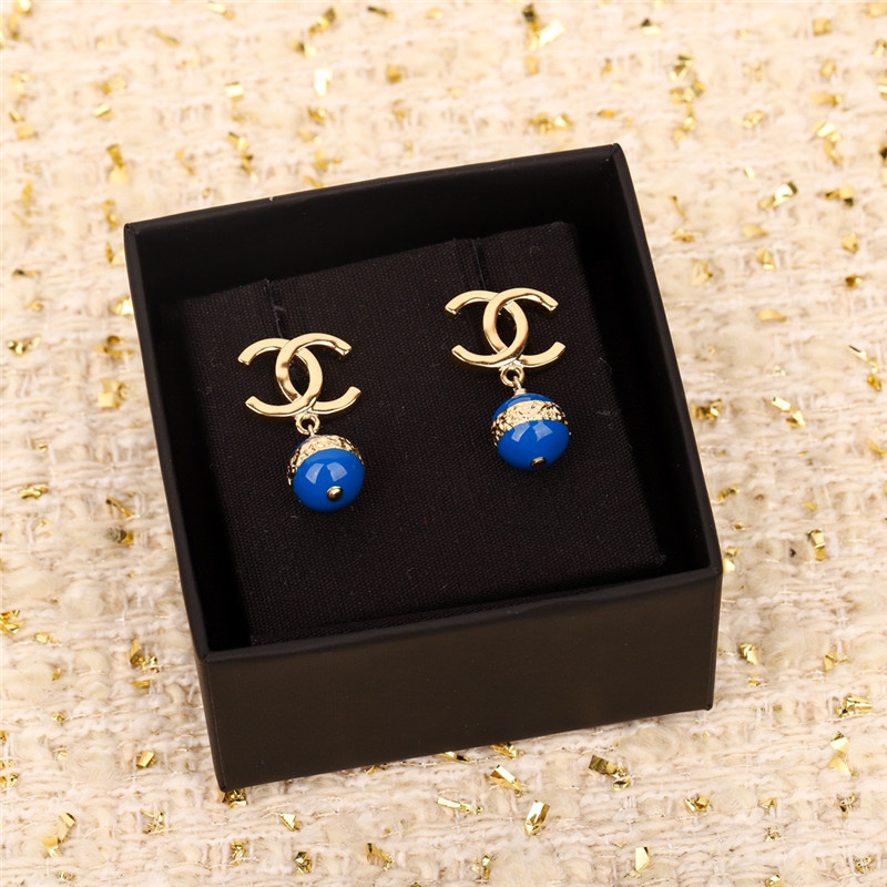 Ch**el blue pearl double c earrings