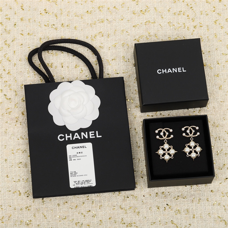 Ch**el handmade pearl double c stud earrings