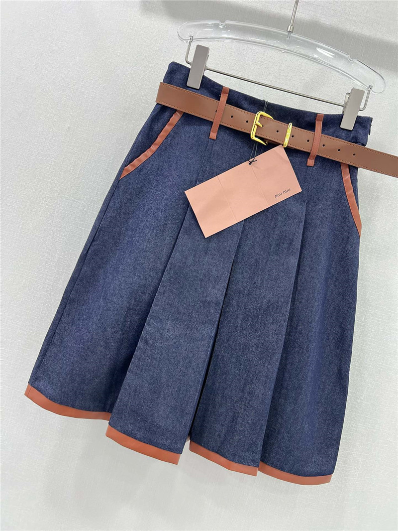 M1um1u new midi skirt with leather trim replica clothes