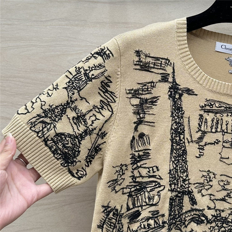 D10r graffiti embroidered short-sleeved top replica clothing