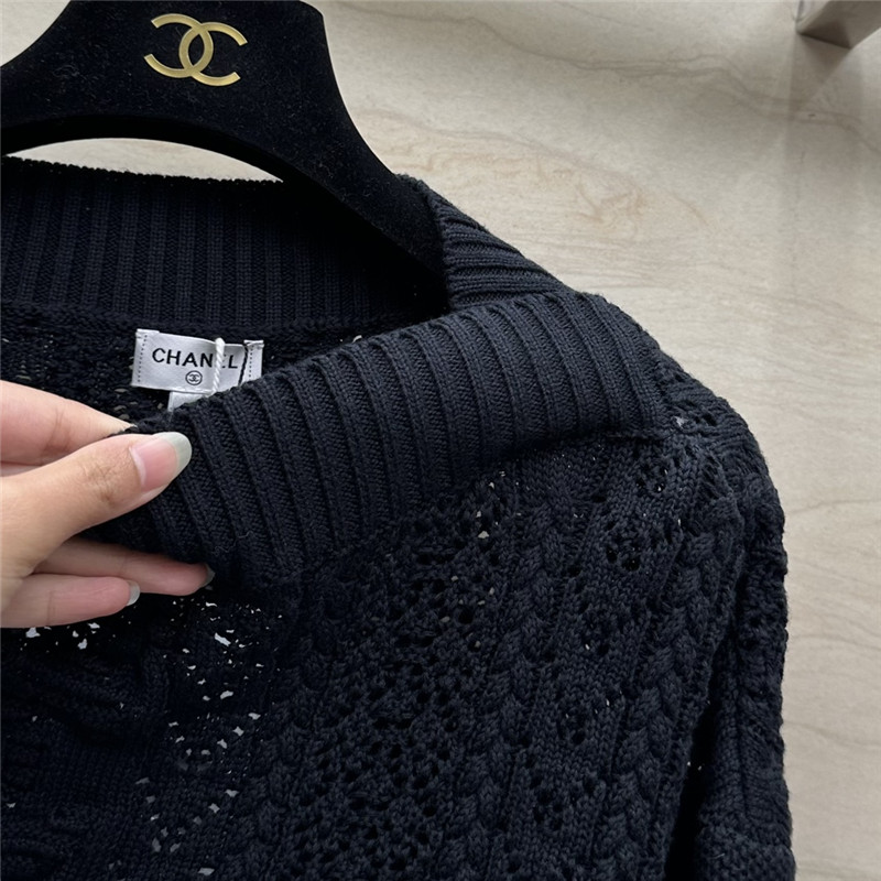 Ch**el logo wool short sleeve sweater navy