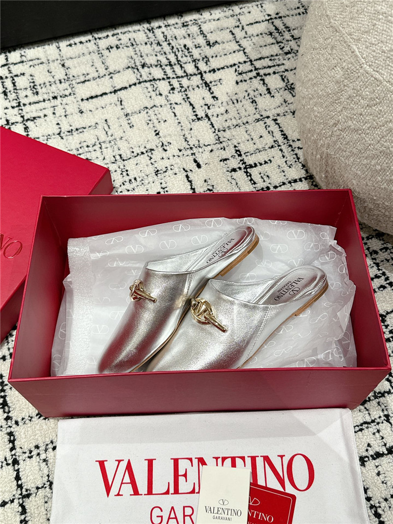 Va1e*ntin0 garavani vlogo signature leather mules silver