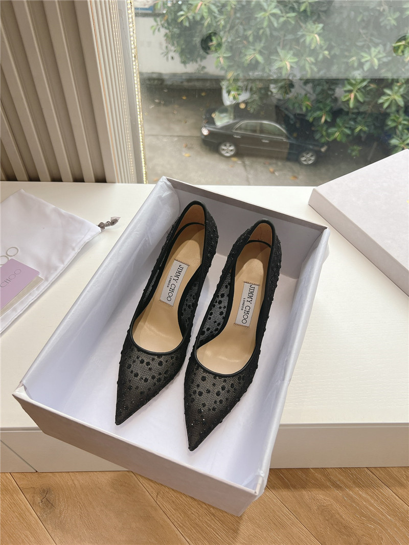 J1m*y Ch00 black mesh pumps with dégradé crystals