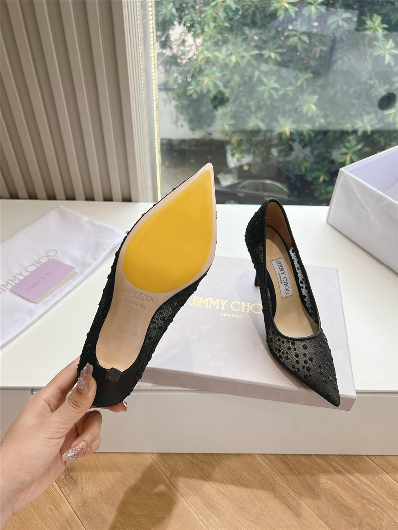 J1m*y Ch00 black mesh pumps with dégradé crystals