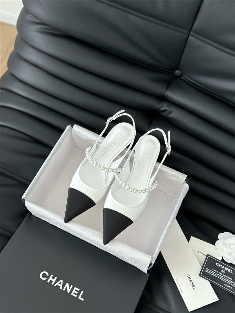 Ch**el white kitten heel slingback mules